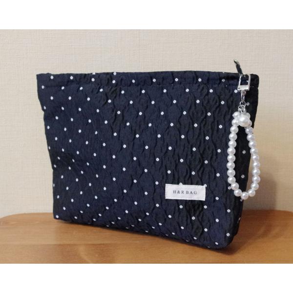 ドット柄ポーチ ブラック×ホワイト 水玉 コスメ ポーチ 化粧品入れ 小物 収納 バッグインバッグ ...