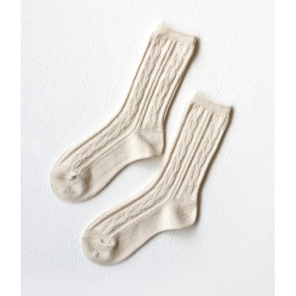 TAWARA ウール混ケーブル編みソックス クルーソックス アイボリー ホワイト 白 あったか 靴下...