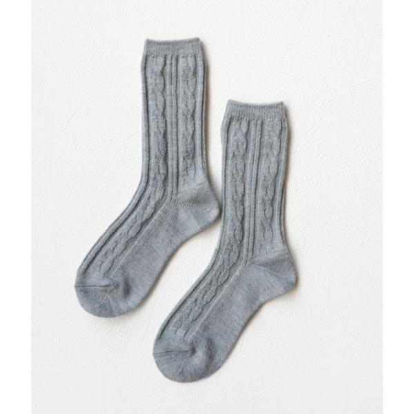 TAWARA ウール混ケーブル編みソックス クルーソックス グレー あったか 靴下 レディース おし...