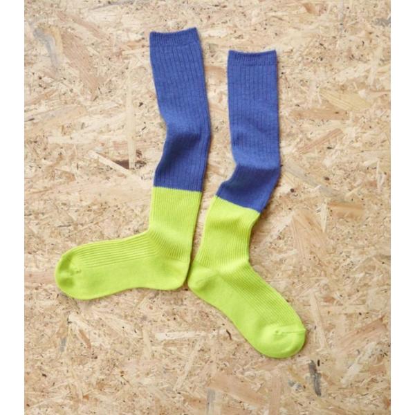 TAWARA ちょびウールバイカラーリブハイソックス ルーズソックス イエローブルー 靴下 レディー...