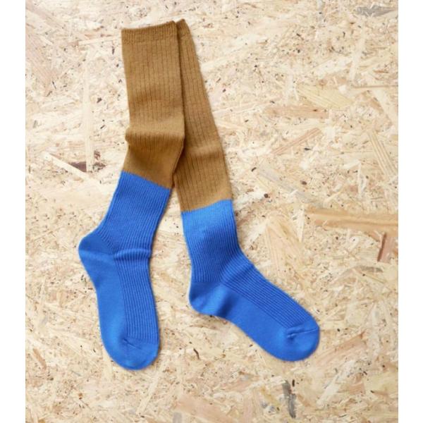 TAWARA ちょびウールバイカラーリブハイソックス ルーズソックス ブルーキャメル 靴下 レディー...