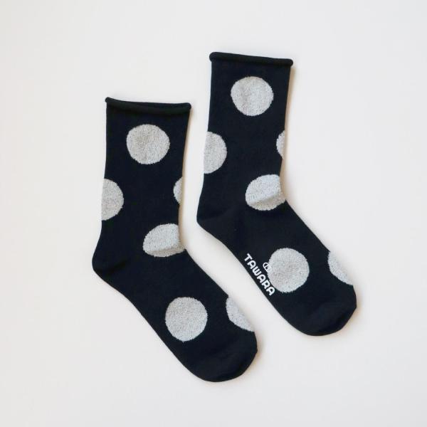 TAWARA デイリードットクルーソックス ブラック 黒 白 靴下 レディース 水玉 プチギフト お...