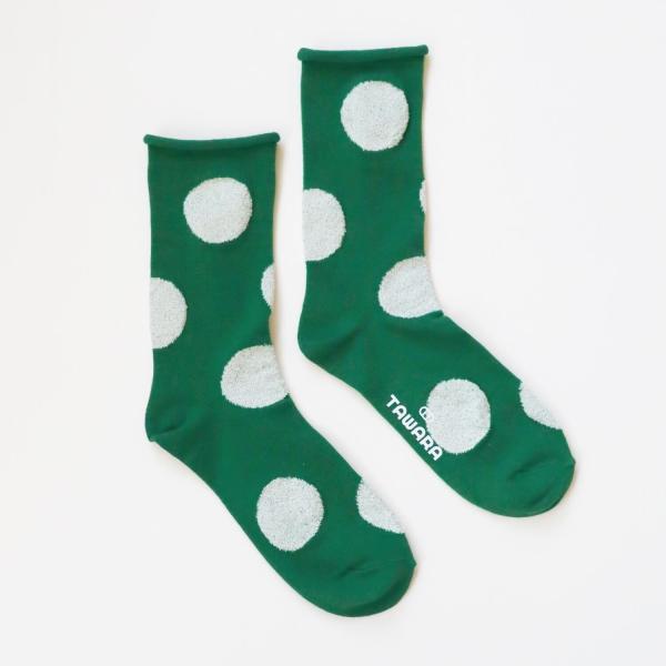 TAWARA デイリードットクルーソックス グリーン 緑 白 靴下 レディース 水玉 プチギフト お...