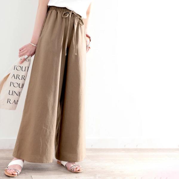 メール便  レディース 大きいサイズ 小さいサイズ ボトムス パンツ コットンリネン フレアパンツ ...
