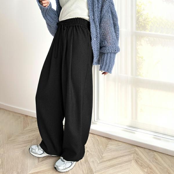 ボトムス パンツ レディース ワイド ギャザー 深め ２ タック イージーパンツ ウエスト ゴム 仕...