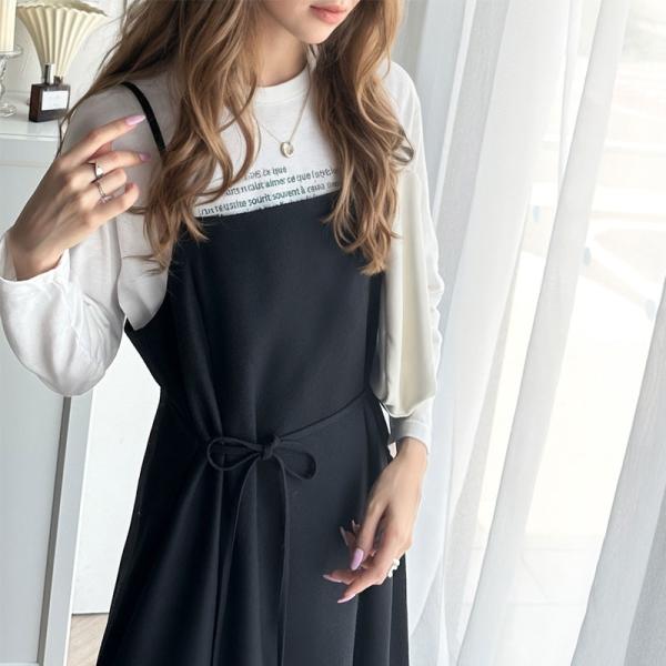 トップス ワンピース レディース ツイード ロング キャミ ワンピース フレア ツイード調 前後2w...