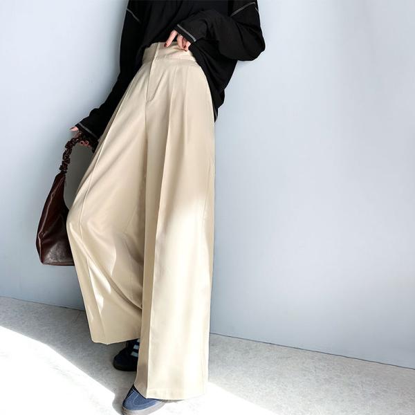 ボトムス パンツ レディース ツータック ワイド シルエット ハイウエスト ツイル 素材 スラックス...