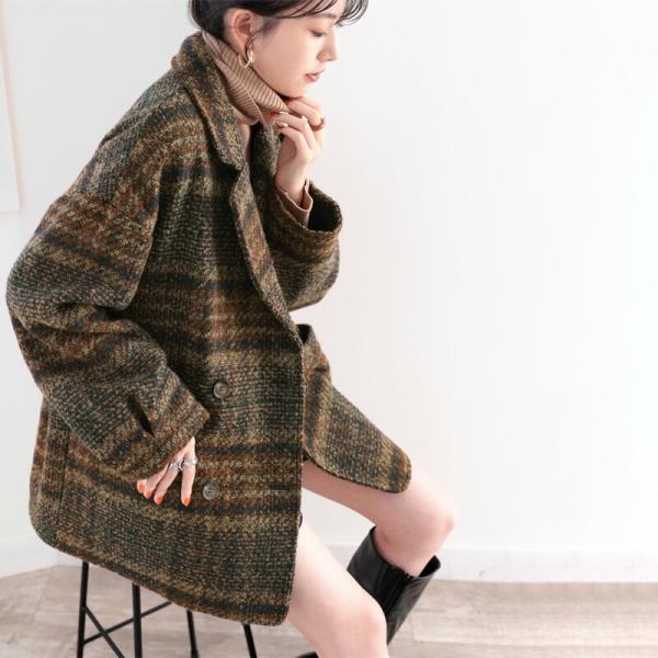 レディース アウター コート ジャケット ミドル丈 チェック ブルゾン 羽織 大きいサイズ レトロ ...