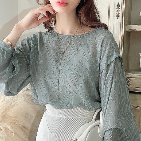 トップス ブラウス レディース 前後 2way シフォン シアー ジャガード シャツ 長袖 程よい ...