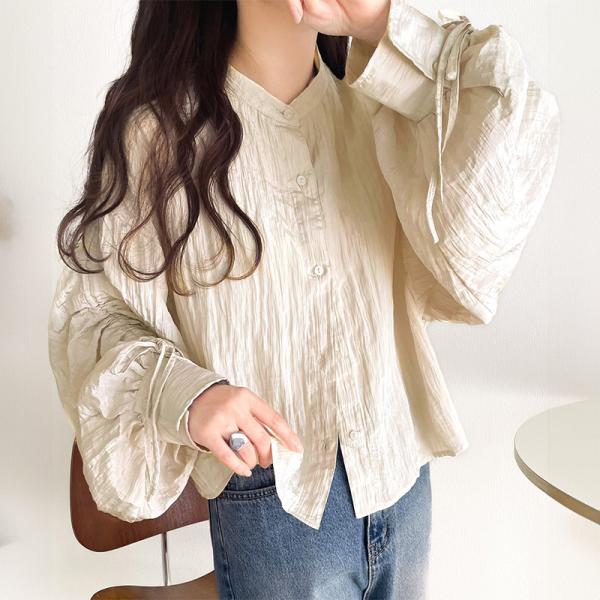 トップス ブラウス レディース シャツ シャーリングシアー素材 2way 上品 軽やかな透け感 光沢...