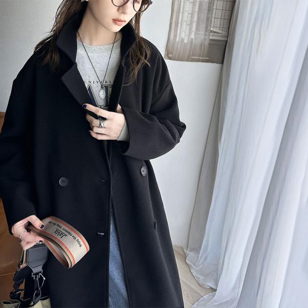 アウター ジャケット レディース フェイク ウール ベルト 付き ダブル チェスターコート ロング ...