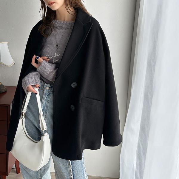 アウター ジャケット レディース フェイク ウール 素材 ダブル テーラード JK ルーズシルエット...