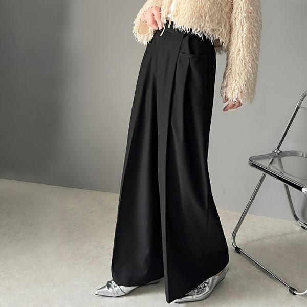 ボトムス パンツ レディース 両サイド ウエスト 調節 ホック 付き 美脚 タック 2way ワイド...