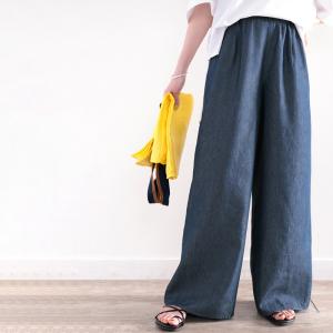 【sustaina+】 レディース 大きいサイズ 小さいサイズ パンツ ボトムス テンセルデニム ワイドパンツ ゆったり ウエストゴム リラックスパン