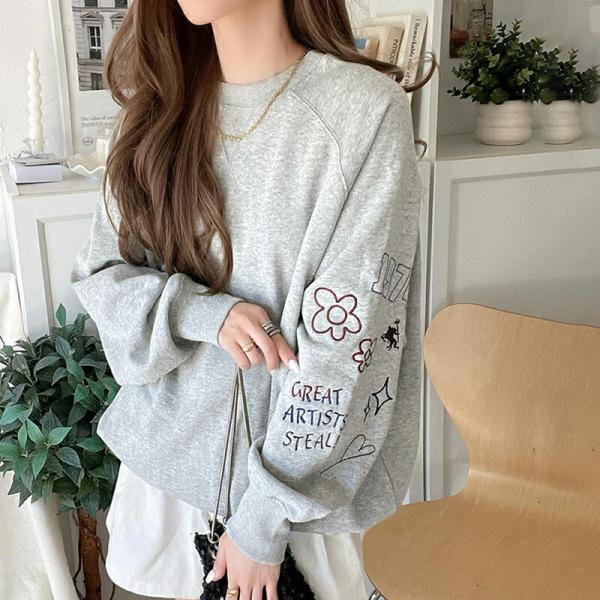 トップス スウェット レディース 前後 2way ガゼットデザイン ランダム 配色 袖 刺繍 裏起毛...