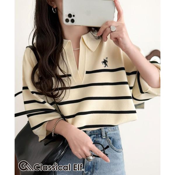 【 クラシカルエルフ classical elf 】 ニット レディース 5分袖 トップス  ポロニ...
