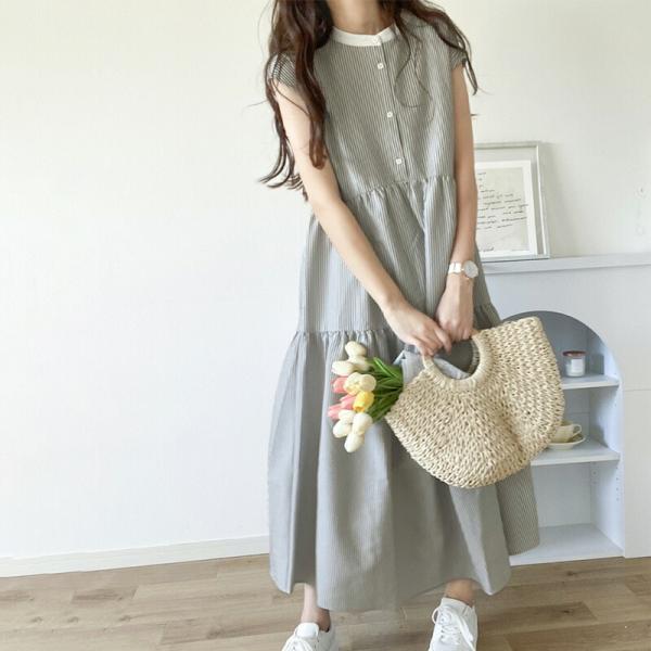 ワンピース レディース シャツワンピース バックリボン ティアード Aライン ストライプ