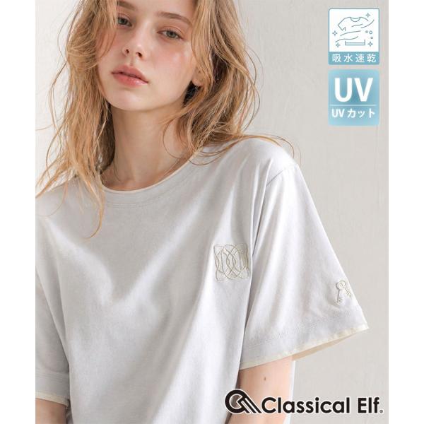 【接触冷感・吸水速乾・UVカット機能付き】ダブルカラーポイント刺繍Tシャツ Classical El...