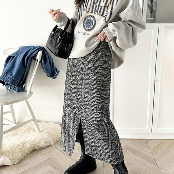 ボトムス スカート レディース ツイード ヘリンボーン ハイウエスト タイトスカート ロング 丈 フ...