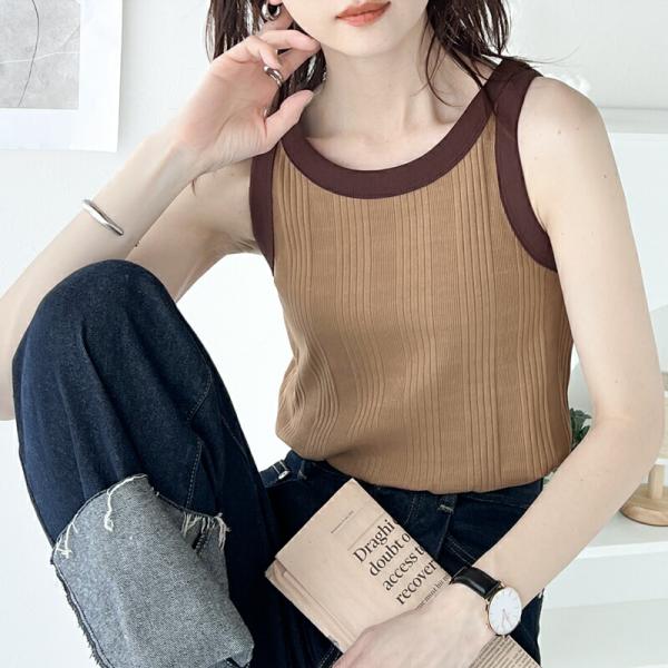 【sustaina+】トップス タンクトップ レディース オーガニックコットン 配色 リブ ランダム...