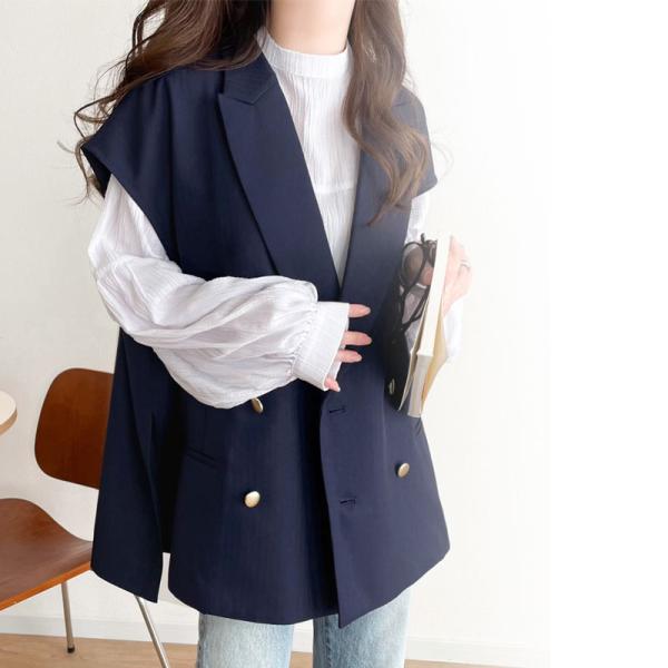 トップス ベスト レディース ジレ サイドスリット オーバーシルエット ダブル テーラー衿 ゆったり...