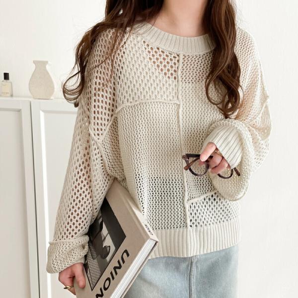 トップス セーター レディース リメイク風 前後 2way メッシュ 切り替え ニット プルオーバー...