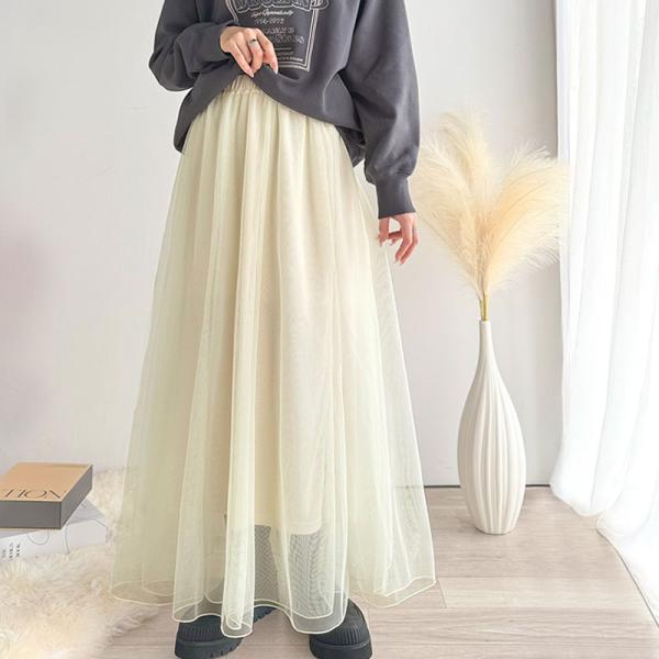 ボトムス スカート レディース マーメイド ダブル チュール SK ロング 丈 ウエスト
