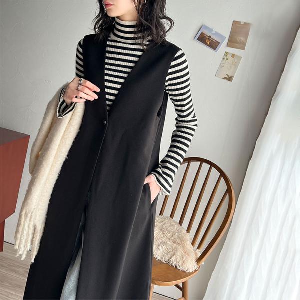 トップス ベスト レディース 華奢魅え シルエット ロング ジレ レイヤードコーデ ロングシーズン ...