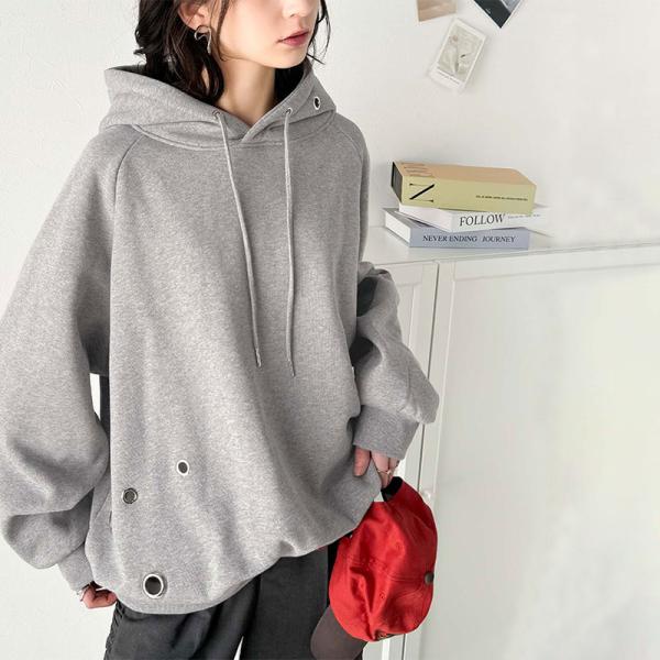 トップス パーカー レディース トレンドライク リング ハトメ 裏起毛フーディ 男女兼用 ユニセック...