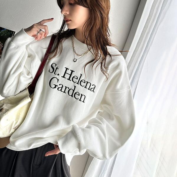 トップス スウェット レディース 前後 2way パステル ロゴ 刺繍 エンブロイダリー 裏起毛スウ...