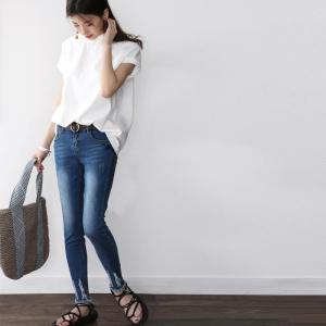 メール便  スキニー パンツ 黒 ダメージ デニムパンツ 裾 フリンジ ストレッチ cla053 美脚 メンズ 春物 春コーデ