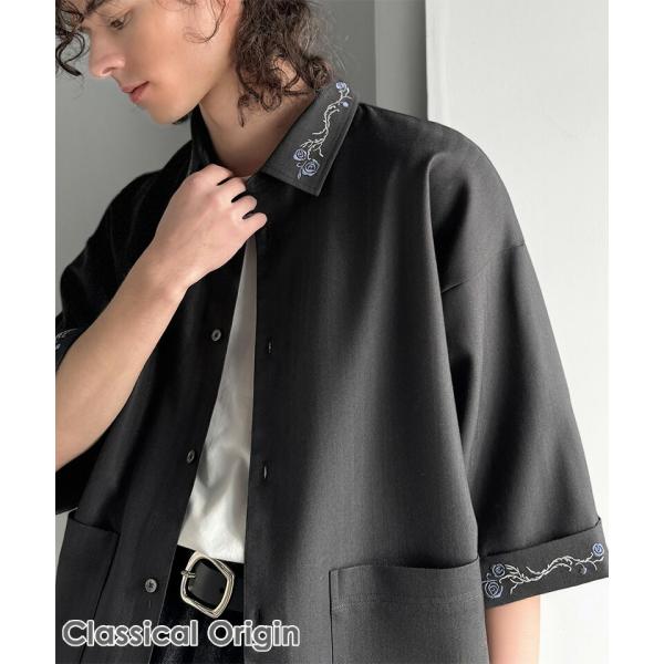 【Classical Origin】 トップス シャツ メンズ 刺繍使い シャツジャケット ヘリンボ...