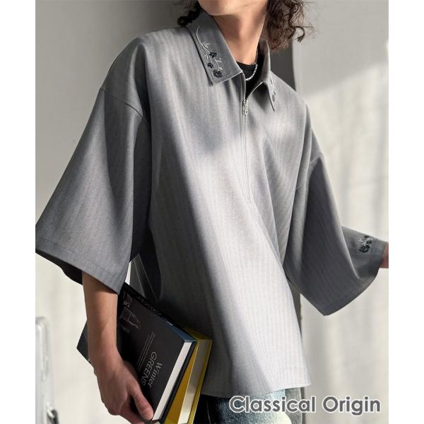 【Classical Origin】 トップス シャツ メンズ 刺繍 ジップシャツ シンプル 華やか...