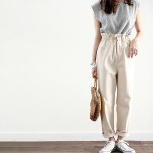 メール便  デニム パンツ ジーンズ デニムパンツ レディース ギャザー チノ チノパンツ ハイウエスト 小さいサイズ