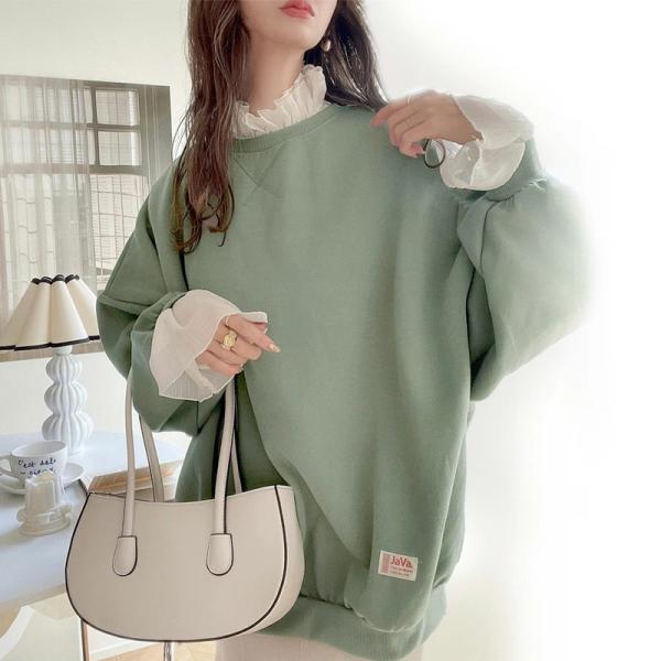 レディース トップス 長袖 スウェット トレーナー 大きいサイズ ボリューム袖 裏起毛 ビッグシルエ...