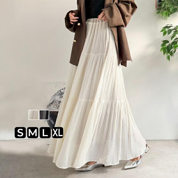 【Classical Evon】 ボトムス スカート レディース シアー 素材 3段 プリーツ ティ...