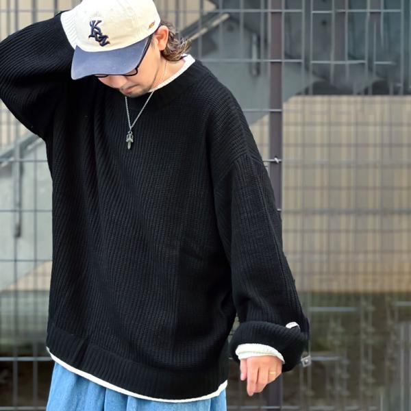 《java ジャバコラボ》ニット トップス メンズ 重ね着風 ざっくり ニット レイヤード ローゲー...