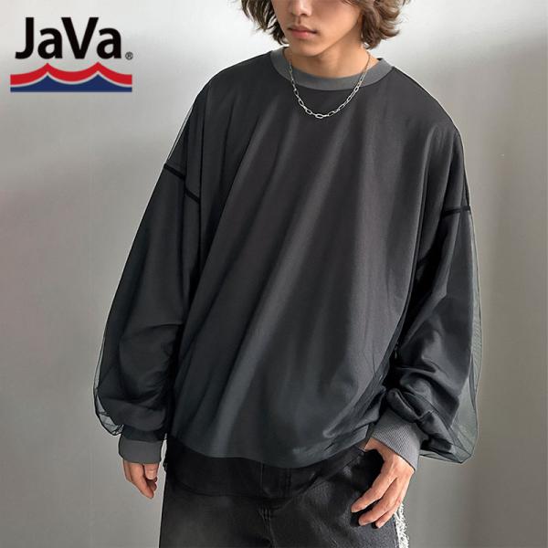 《javaジャバコラボ》 トップス Tシャツ メンズ チュール レイヤード バック プリント ミニ ...