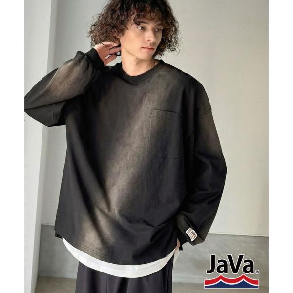 《 java ジャバコラボ》 長袖 tシャツ メンズ 綿100 トップス スプレーダイ ゆるっと オ...