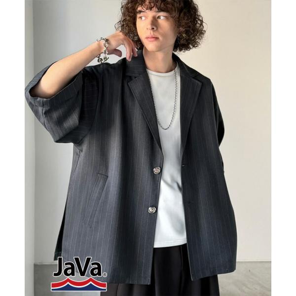 《 java ジャバコラボ 》アウター ジャケット メンズ アンティーク釦 使い ストライプ柄 ヘリ...