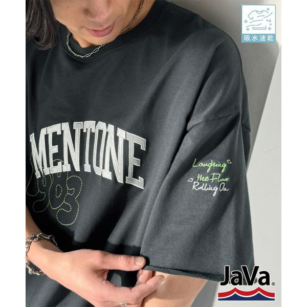《JaVaジャバコラボ》【吸水速乾機能付き】カレッジロゴ 飛び刺繍 ミニ裏毛Tシャツ Java クラ...