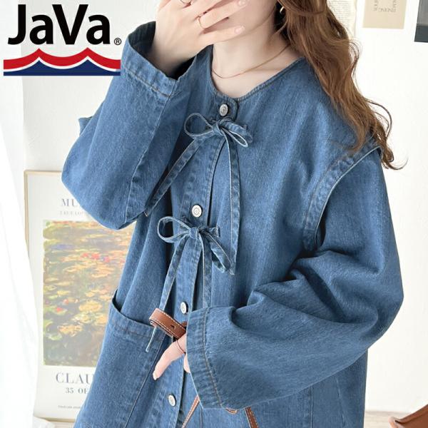 《java ジャバコラボ》 アウター ジャケット レディース 綿100% ドッキング 風 ノーカラー...