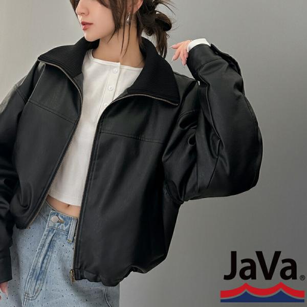 《javaジャバコラボ》 アウター ジャケット レディース ショート 丈 リブ タートル フェイクレ...
