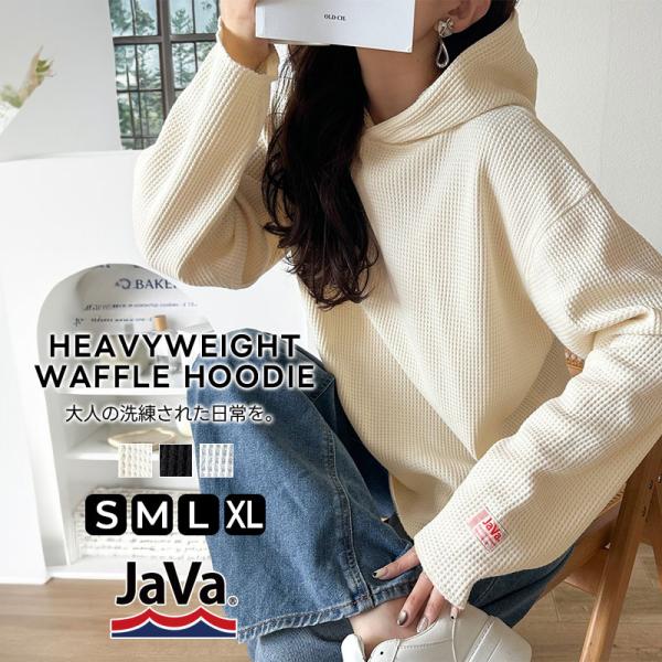《java ジャバコラボ》パーカー レディース おしゃれ トップス ヘビーウェイト ワッフルフーディ...