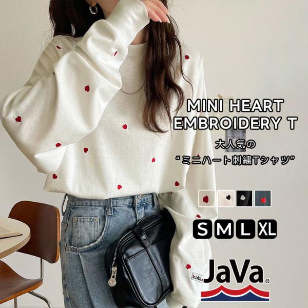 《JaVaジャバコラボ》 トップス Tシャツ レディース 袖 ネーム 付き ミニ ハート 総 刺繍 ...