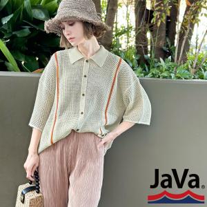 《javaジャバ コラボ》 トップス カーディガン レディース レトロ ヴィンテージ メッシュ編み ニット ポロ カーデ 男女兼用