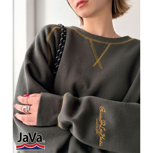 《JaVaジャバコラボ》配色ステッチが映える◎裏起毛ガゼット＆袖刺繍プルオーバー JaVa クラシカ...