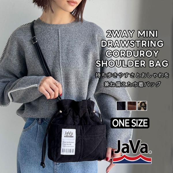 《JaVaジャバ コラボ》 バッグ ショルダーバッグ レディース 2WAY ミニ 巾着 コーデュロイ...