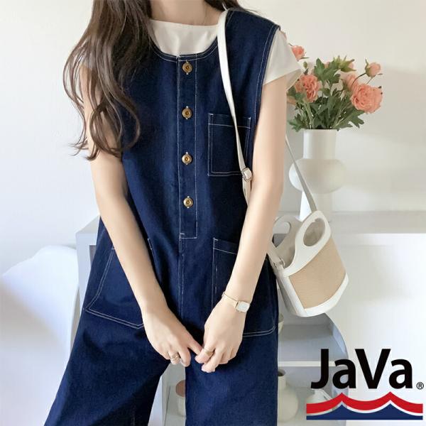 《javaジャバ 別注》 パンツ サロペット レディース 前後 2way 配色 ステッチ デニム ワ...