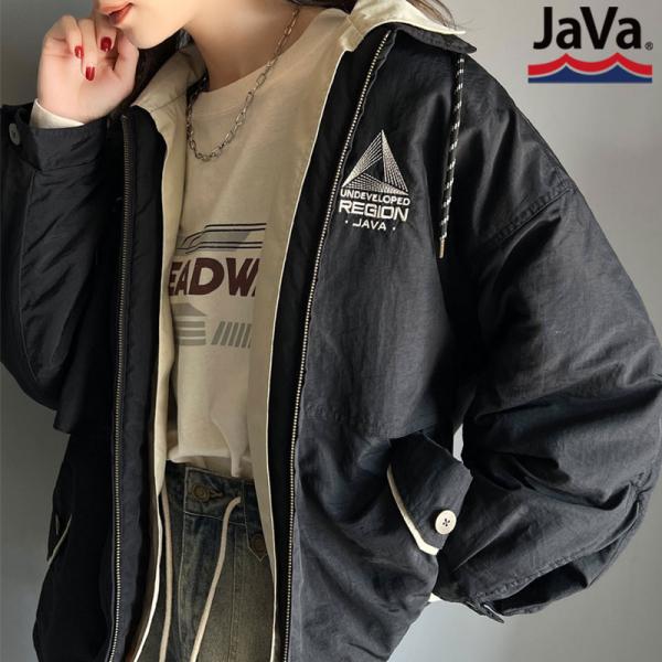 《Javaジャバコラボ》 アウター ブルゾン レディース アウター 胸刺繍 襟配色 ヴィンテージ風 ...